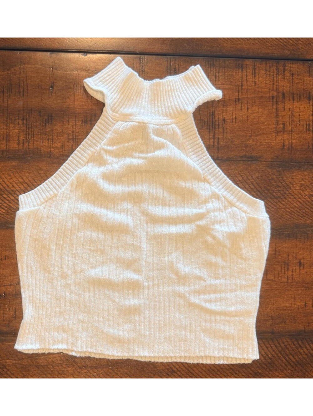 Charlotte Russe Ribbed High Neck Sleeveless Tank - Ivory Size Small